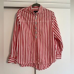 J. Crew Cotton Poplin Top Jeweled Buttons Striped Long-sleeve Size 10